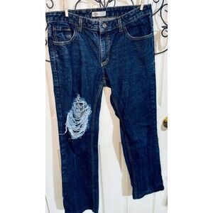 DICKIES Jeans Ladies Sz34 Relaxed Fit Ripped Dark Wash 28in Inseam 38In Outseam